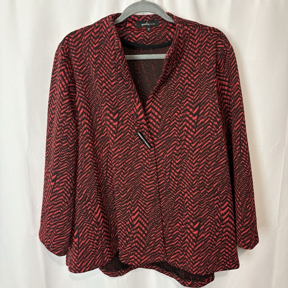 Yushi Jacket Size XL One Button Textured Long Sleeve Lagenlook Art To Wear Artsy